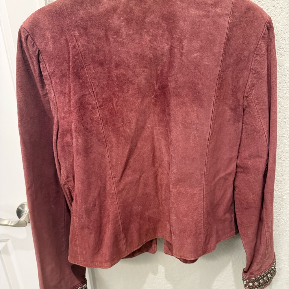 Suede Double D Ranch maroon studded jacket